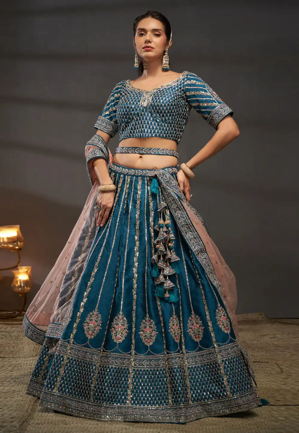 Teal Silk Lehenga Choli 290174