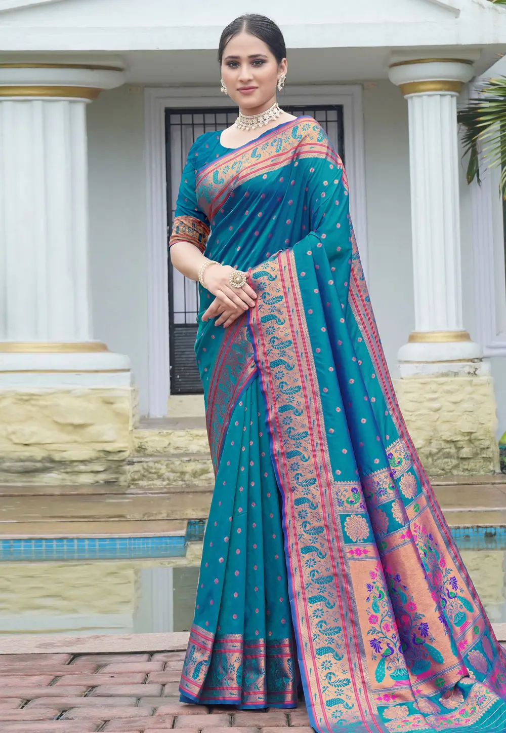 Teal Silk Paithani Saree 302509