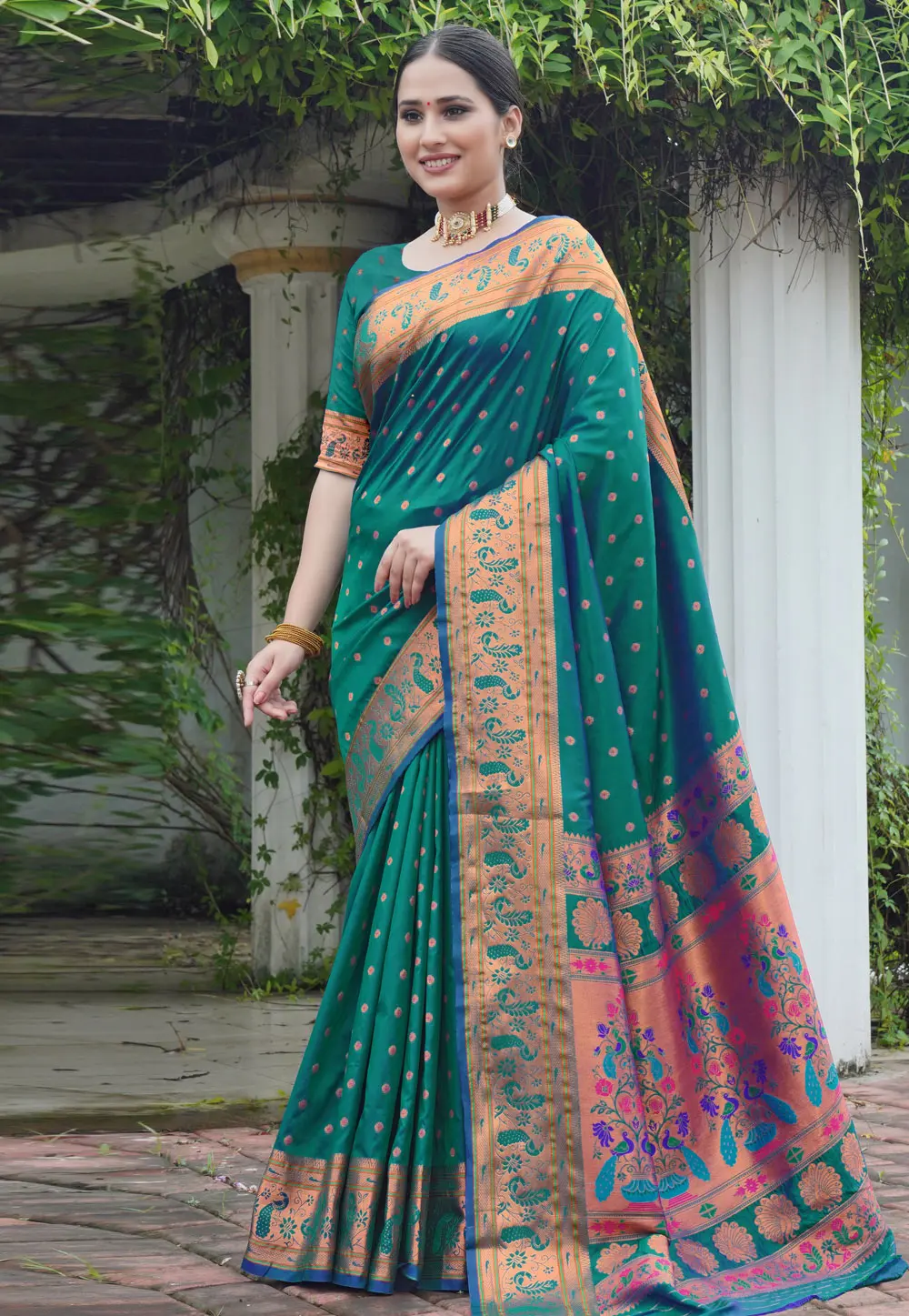 Teal Silk Paithani Saree 302511