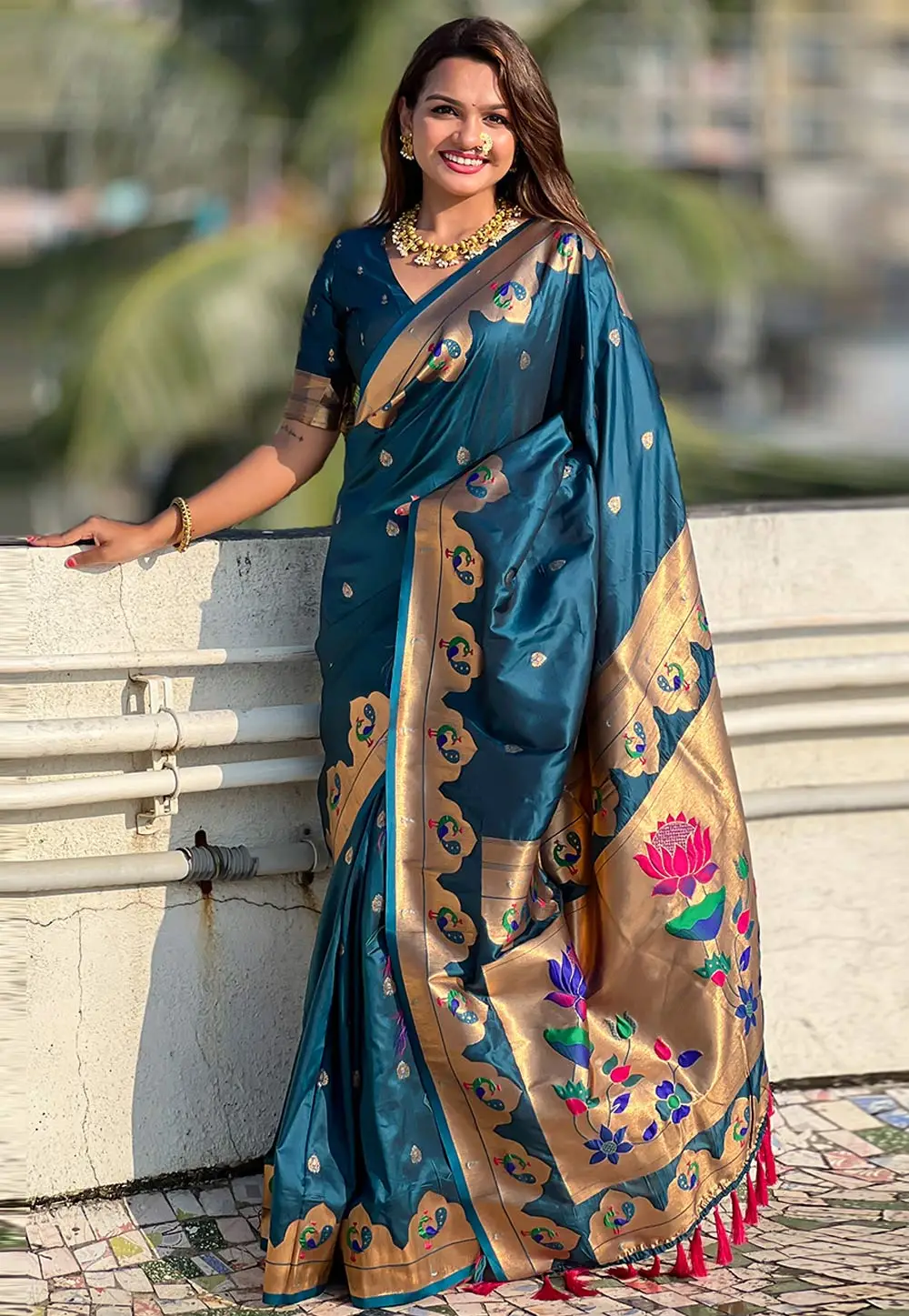 Teal Silk Paithani Saree 296537