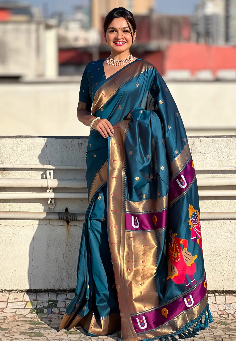 Teal Silk Paithani Saree 302240