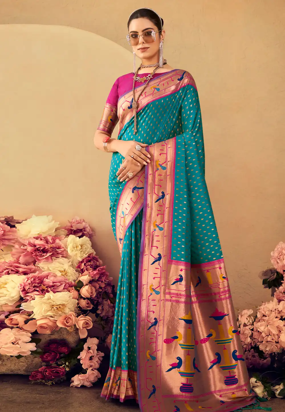 Teal Silk Paithani Saree 290209