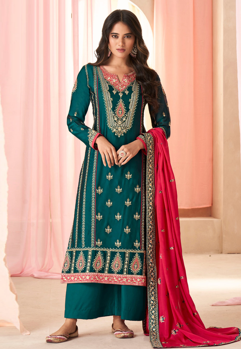 Teal Silk Pakistani Suit 279890