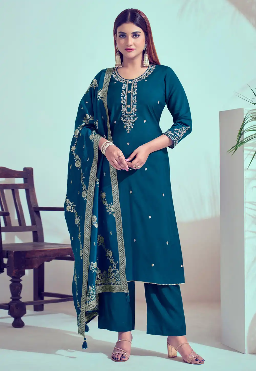 Teal Silk Pakistani Suit 289864