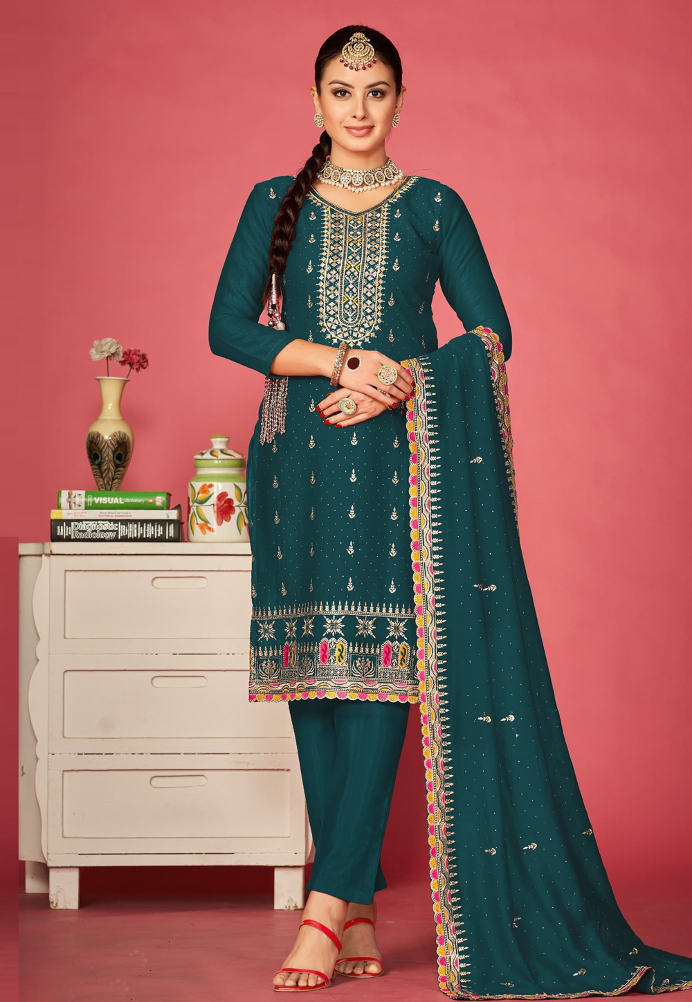 Teal Silk Pant Style Suit 283270