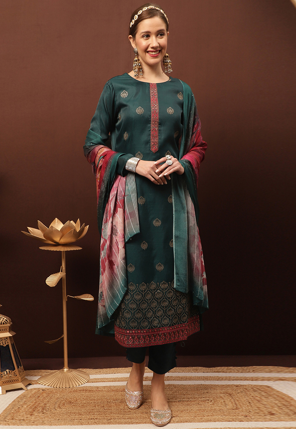 Teal Silk Pant Style Suit 310459