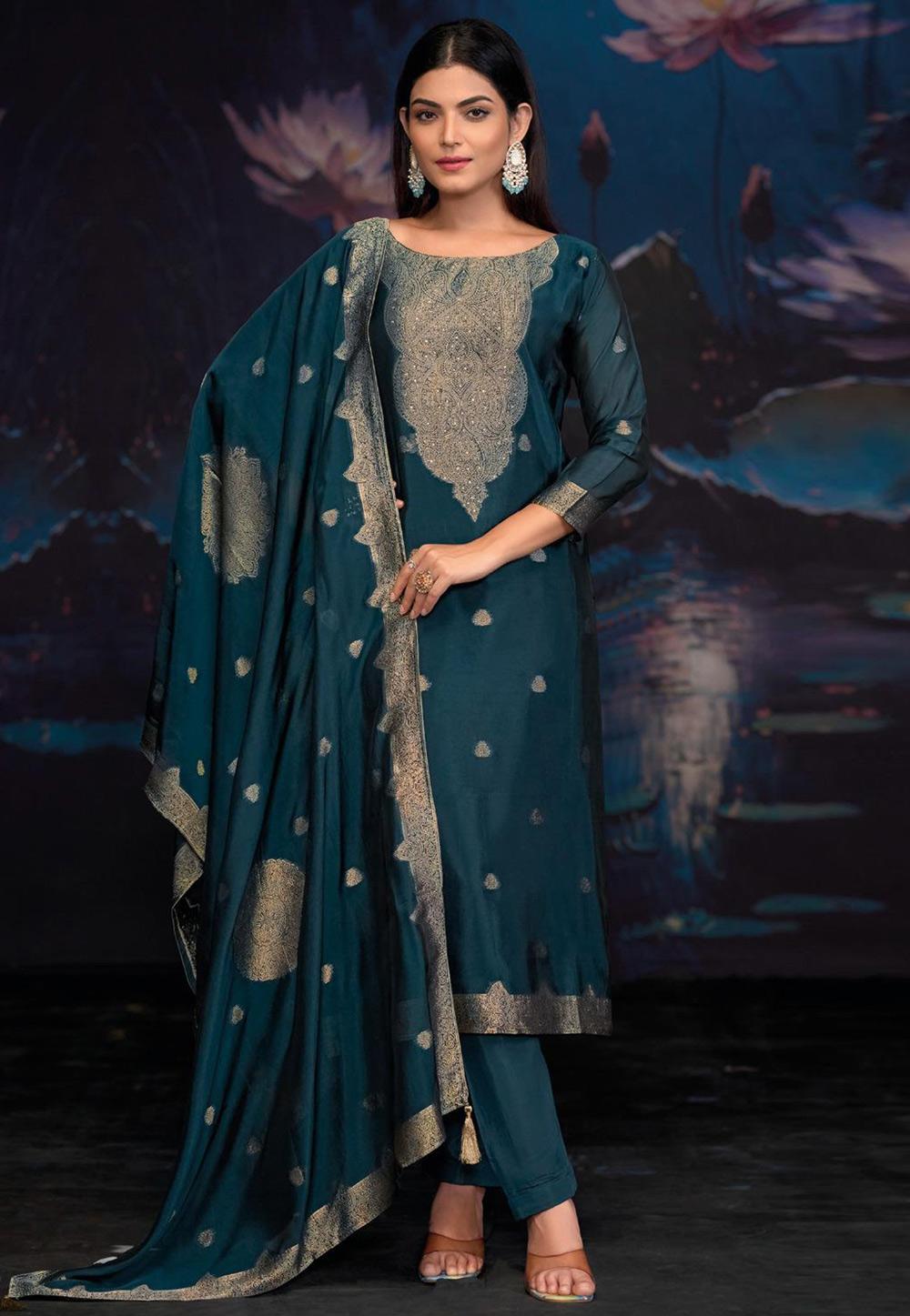 Teal Silk Pant Style Suit 309496