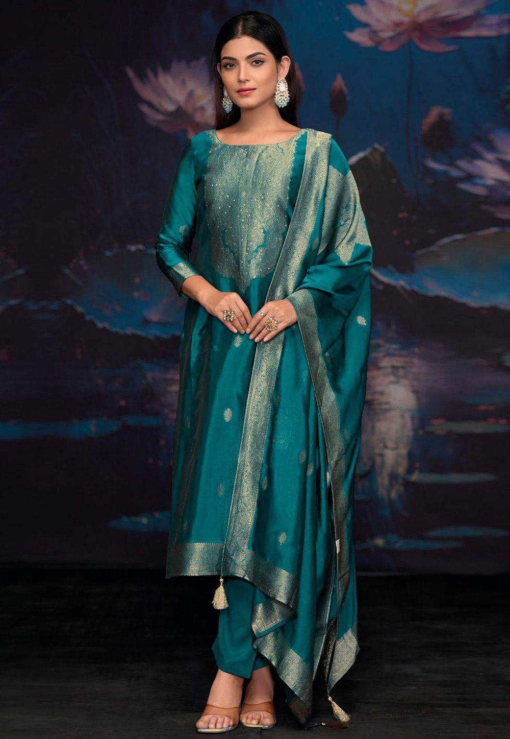 Teal Silk Pant Style Suit 309498