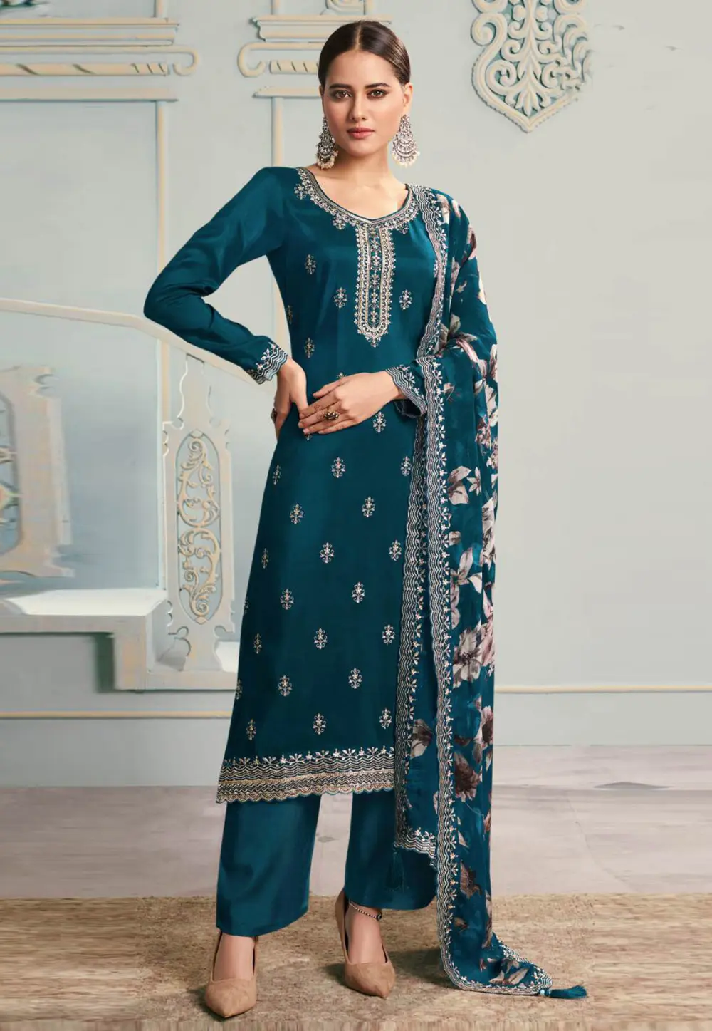 Teal Silk Pant Style Suit 298630