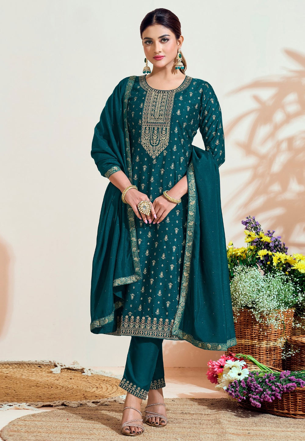 Teal Silk Pant Style Suit 287594