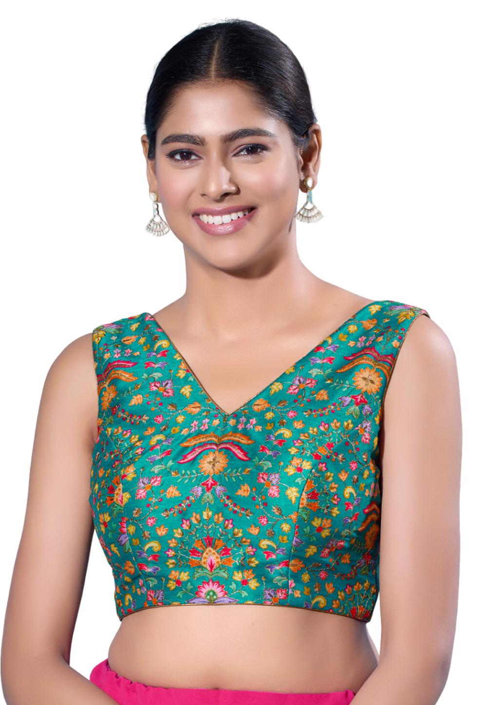 Teal Silk Readymade Blouse 285935