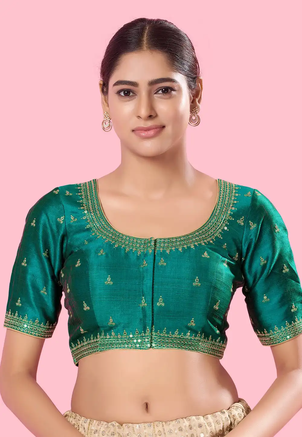 Teal Silk Readymade Blouse 288419