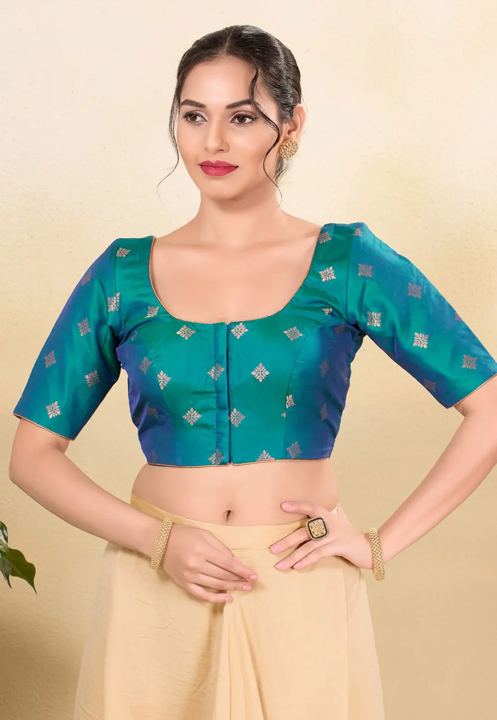 Teal Silk Readymade Blouse 297678