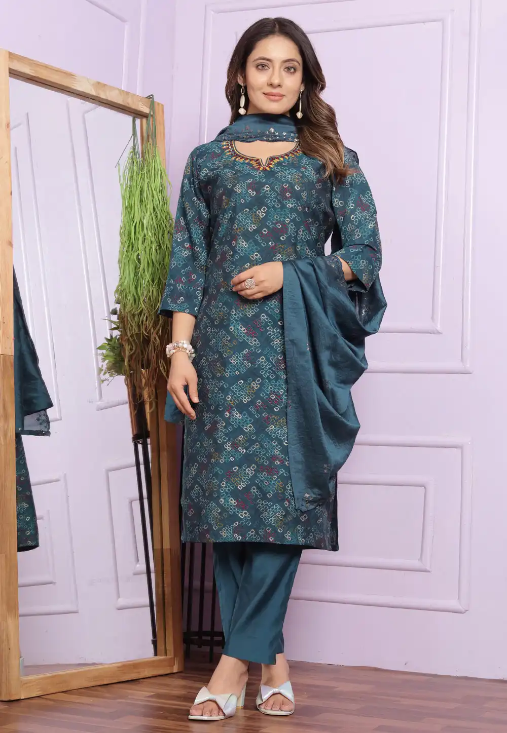 Teal Silk Readymade Pakistani Suit 289444