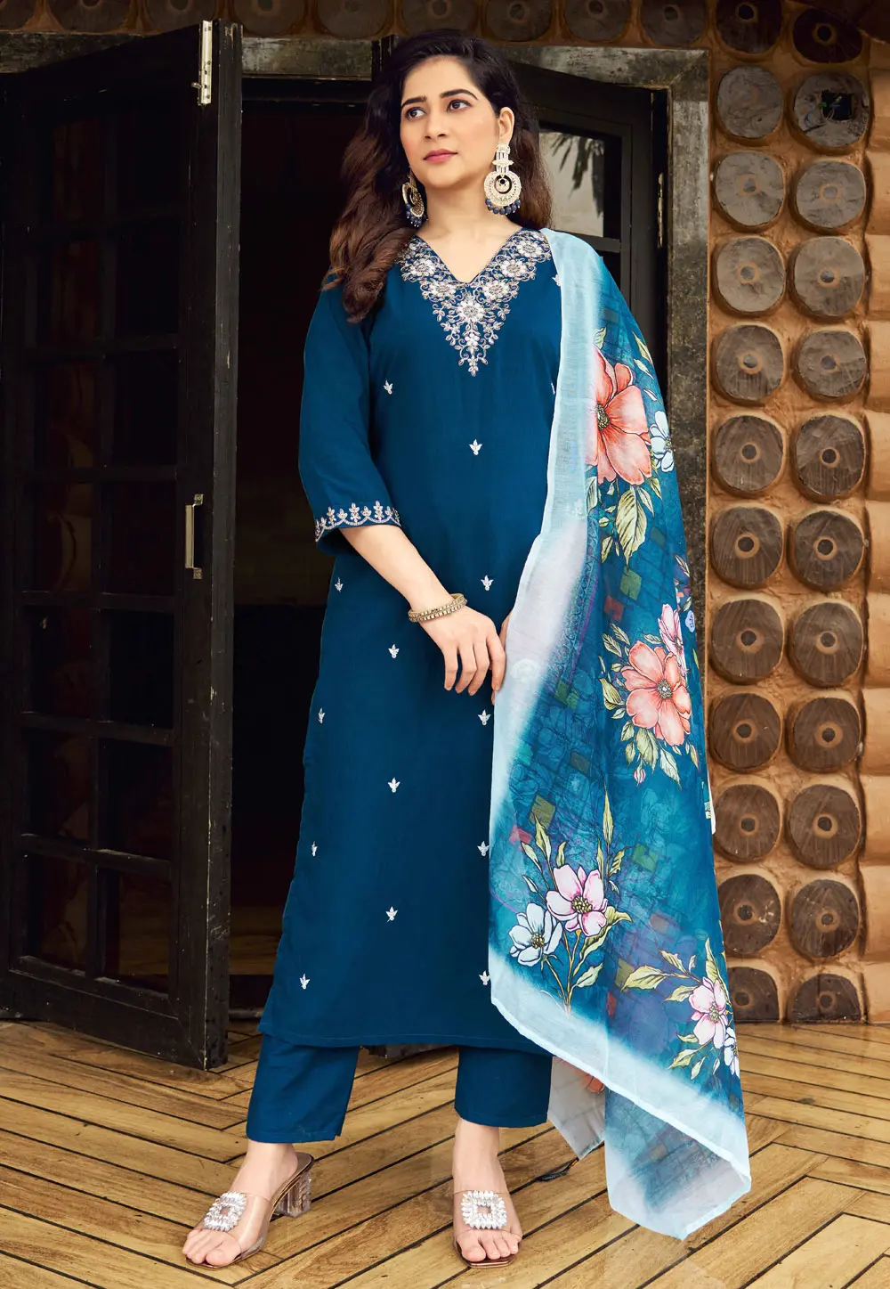 Teal Silk Readymade Pakistani Suit 303582