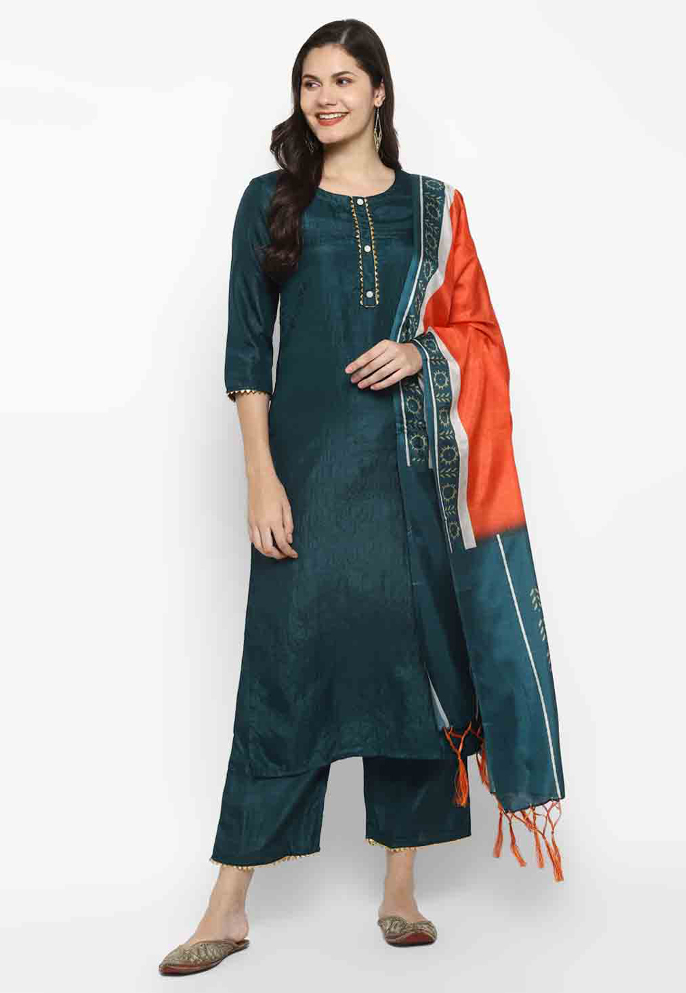 Teal Silk Readymade Pakistani Suit 280801