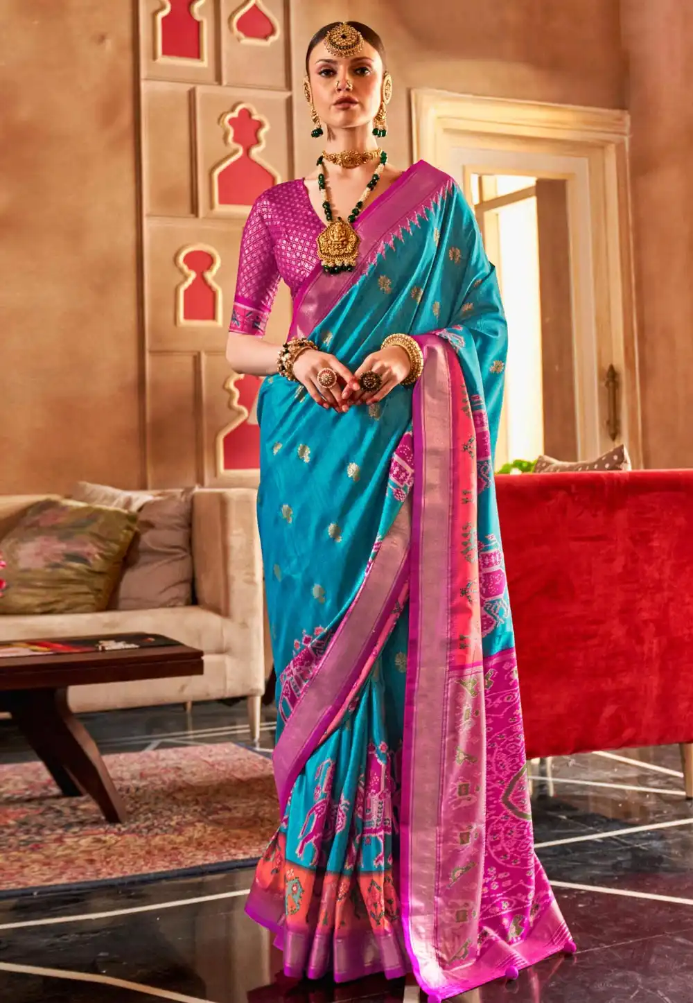 Teal Silk Saree With Blouse 291071