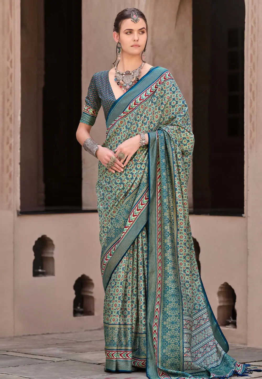 Teal Silk Saree With Blouse 295856