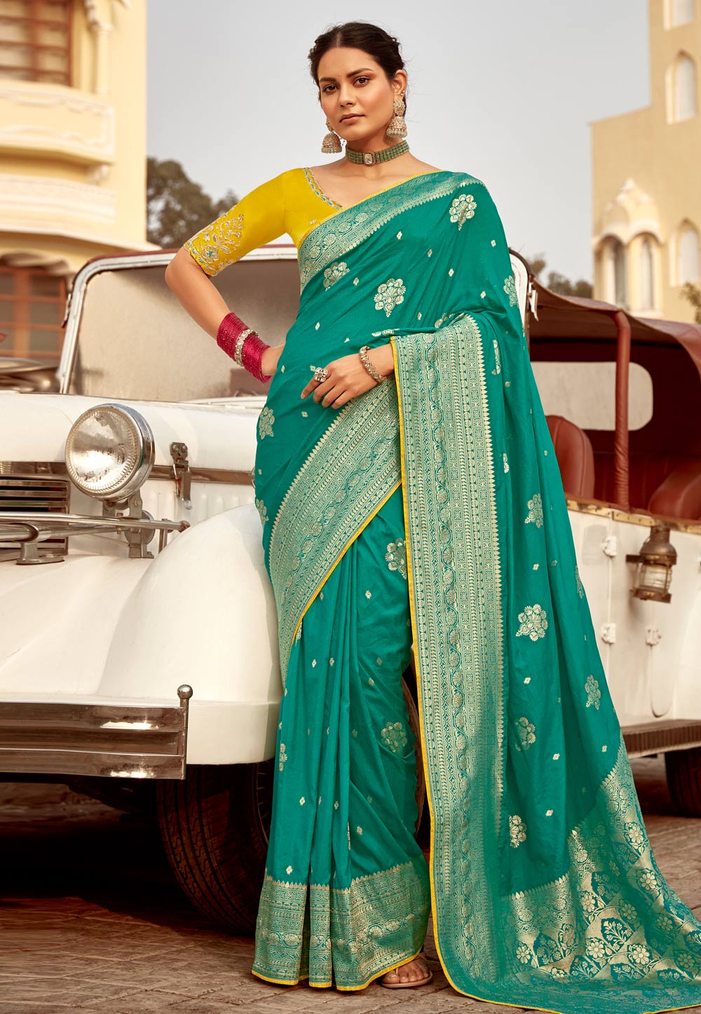 Teal Silk Saree With Blouse 305827