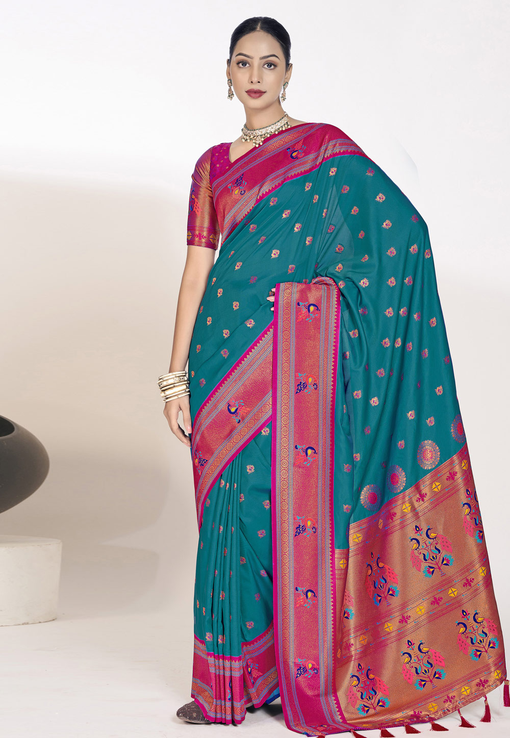 Teal Silk Saree With Blouse 286827