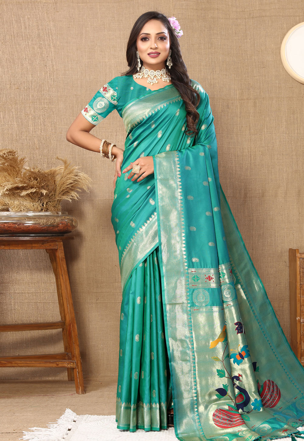 Teal Silk Saree With Blouse 286290