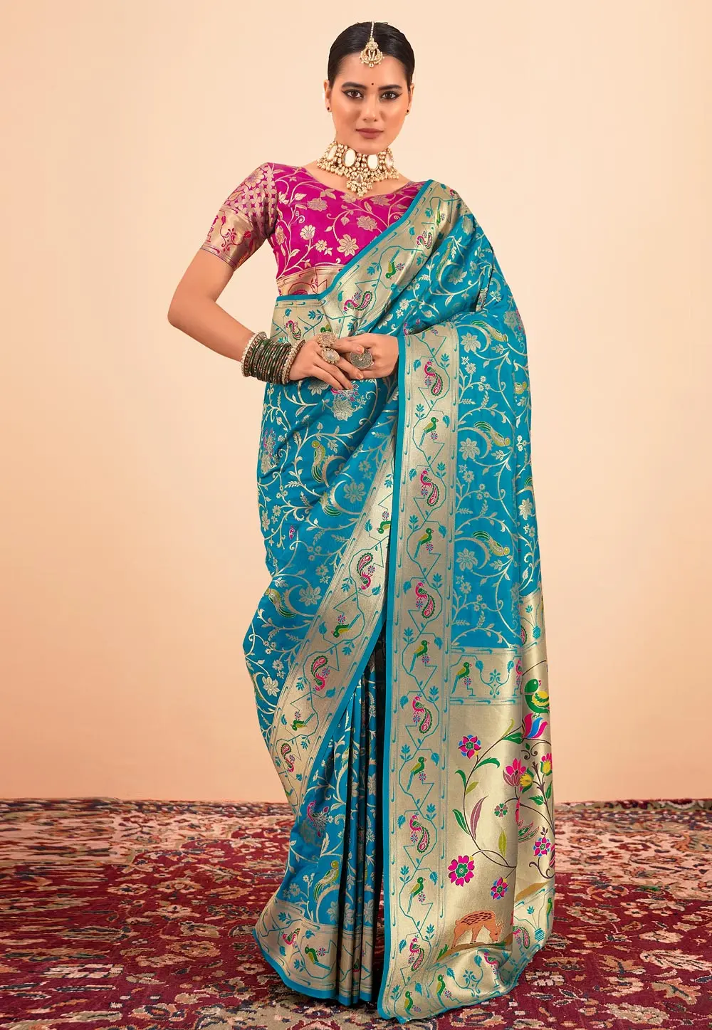 Teal Silk Saree With Blouse 304567