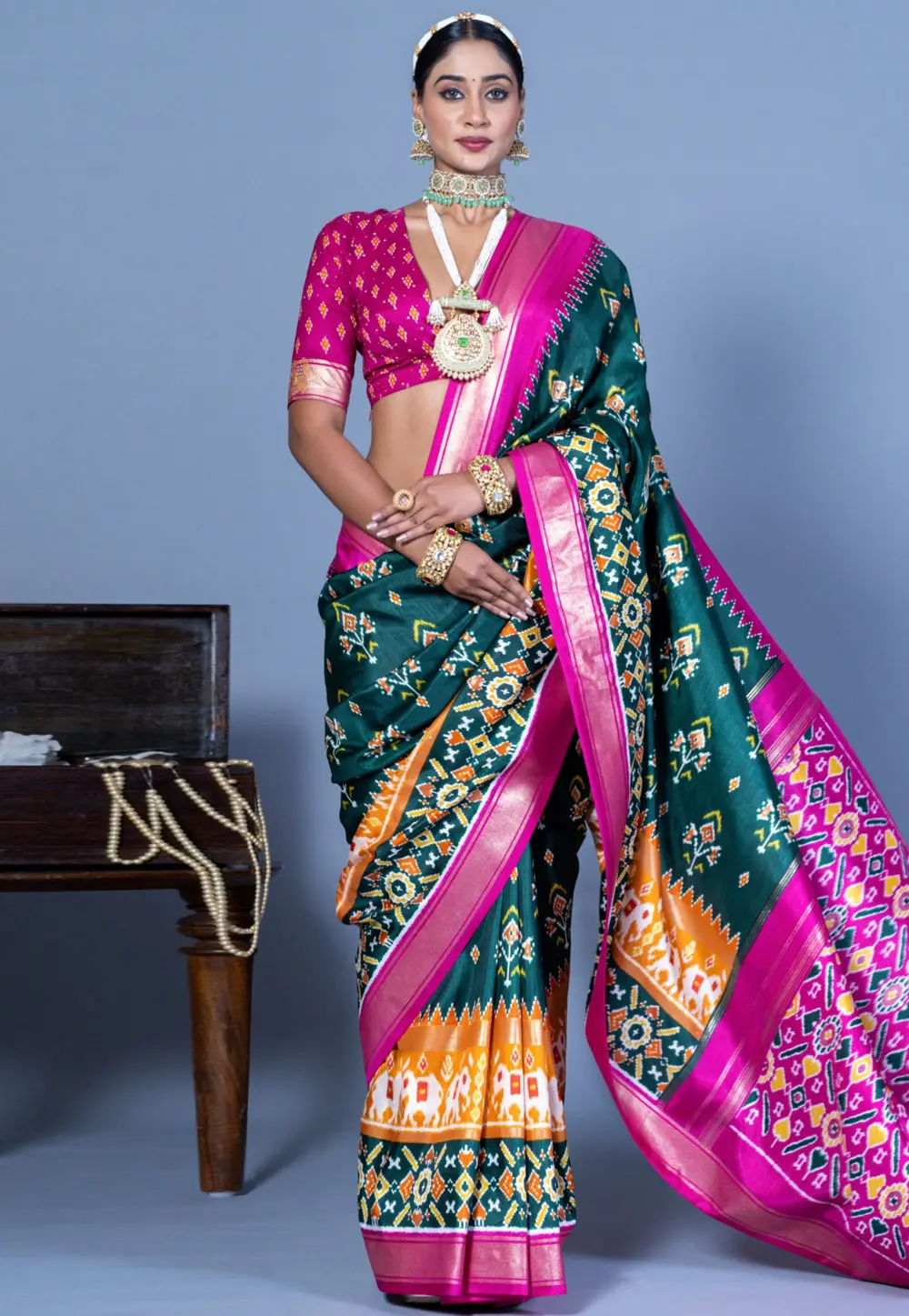 Teal Silk Saree With Blouse 303450