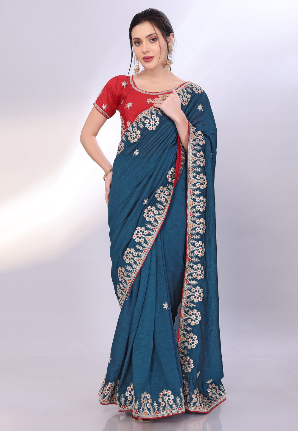 Teal Silk Saree With Blouse 305652