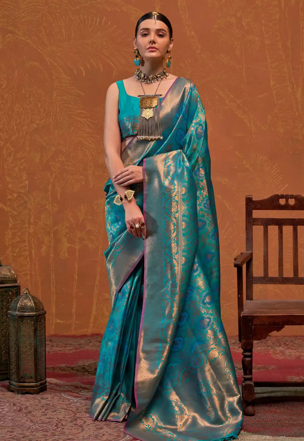 Teal Silk Saree With Blouse 294044