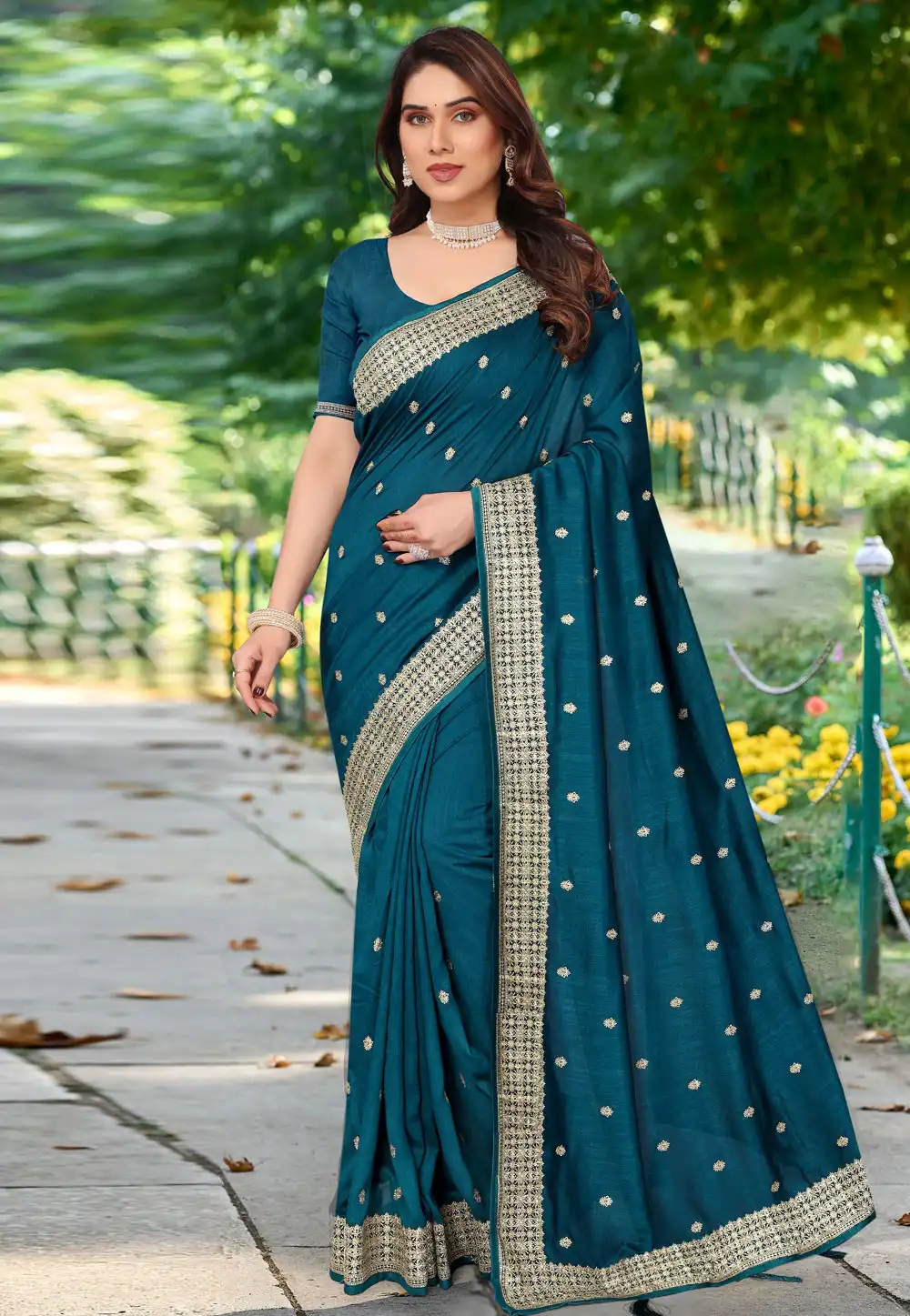 Teal Silk Saree With Blouse 290000