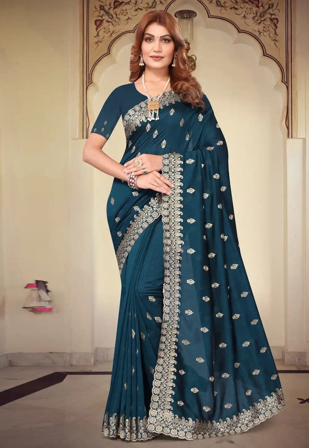 Teal Silk Saree With Blouse 293507