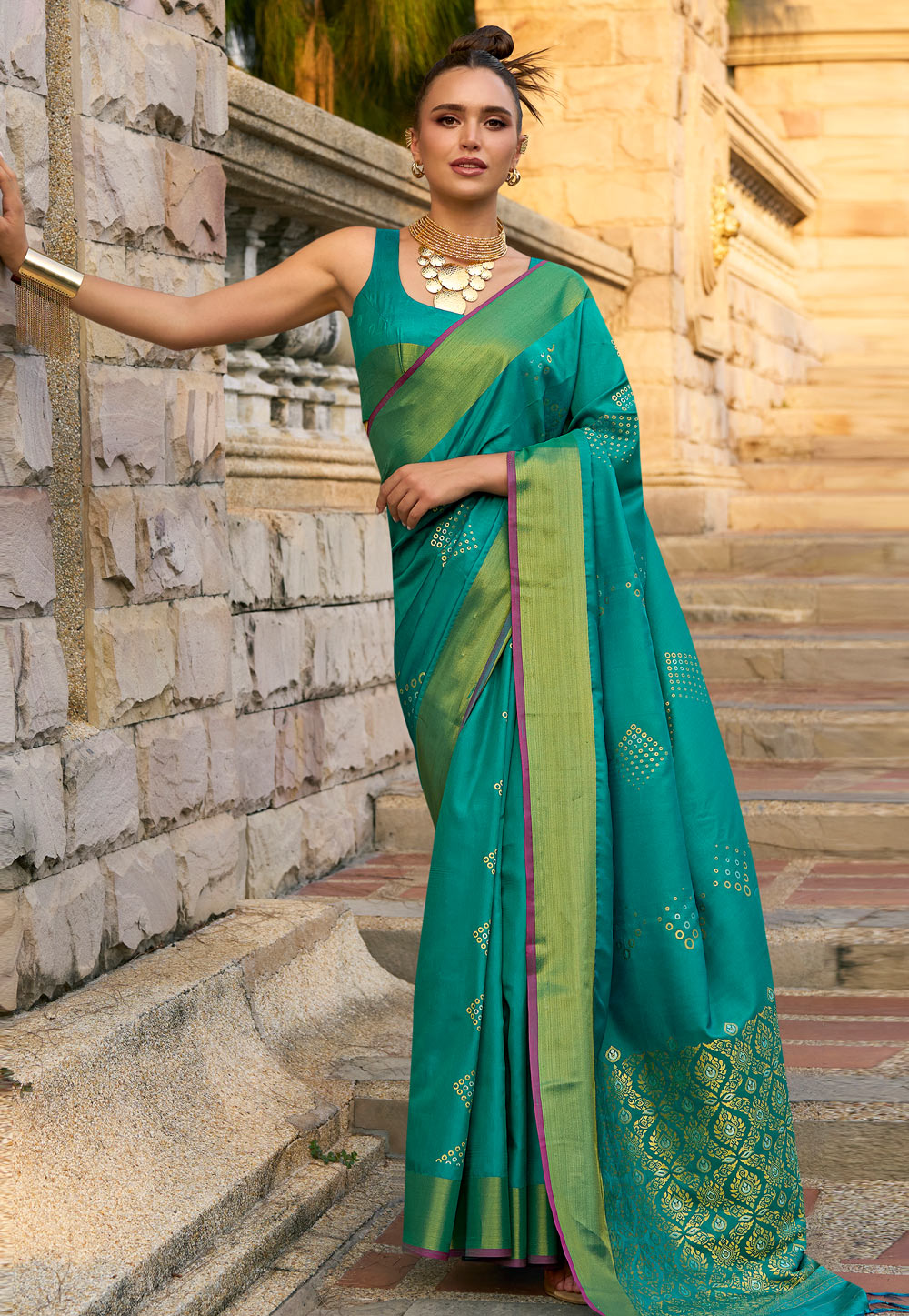 Teal Silk Saree With Blouse 285970