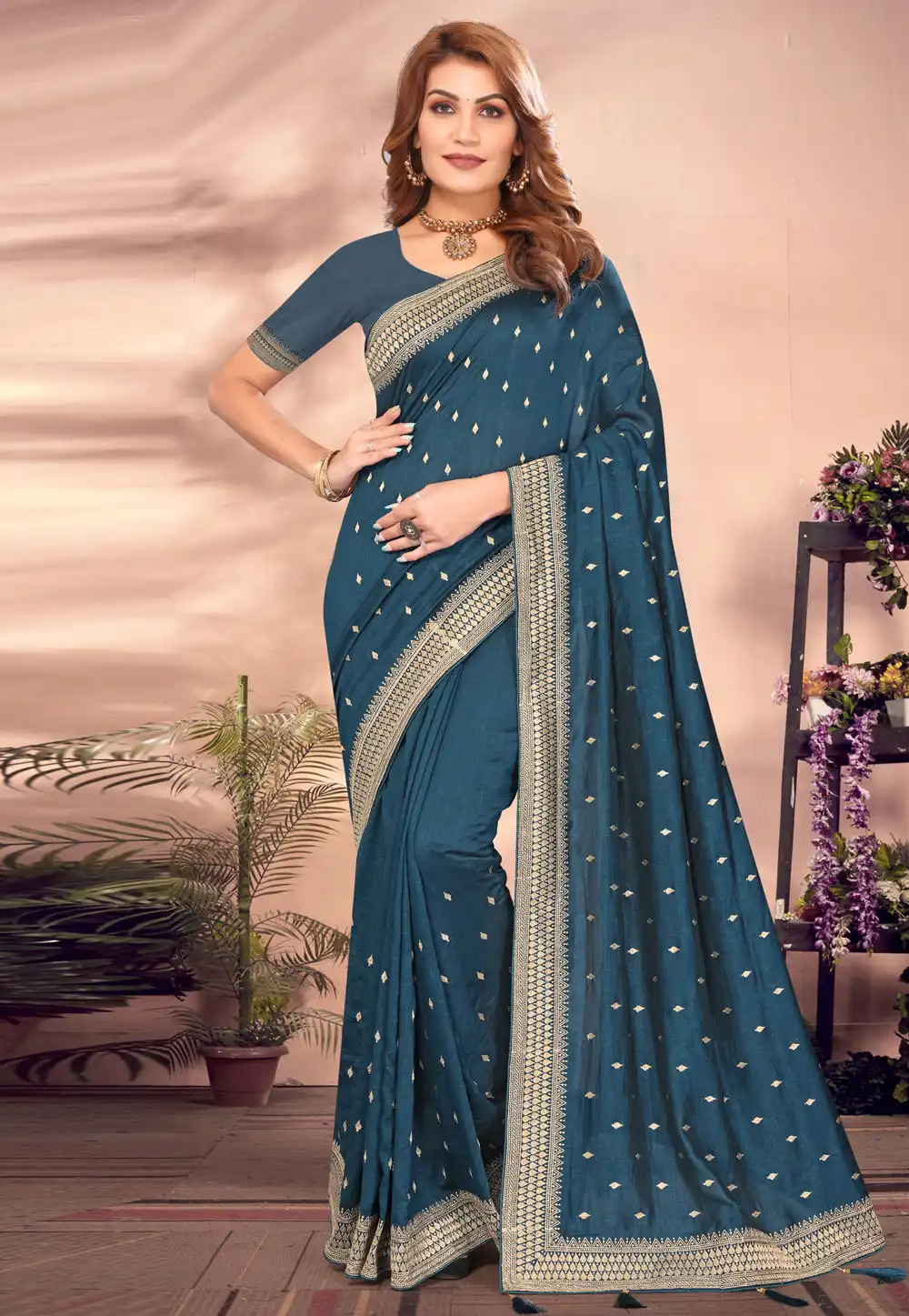 Teal Silk Saree With Blouse 295112