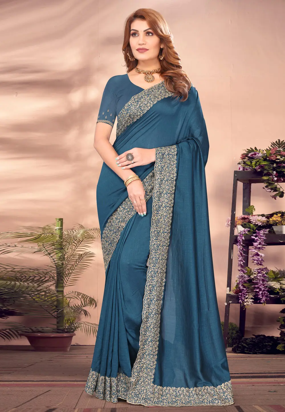 Teal Silk Saree With Blouse 295747