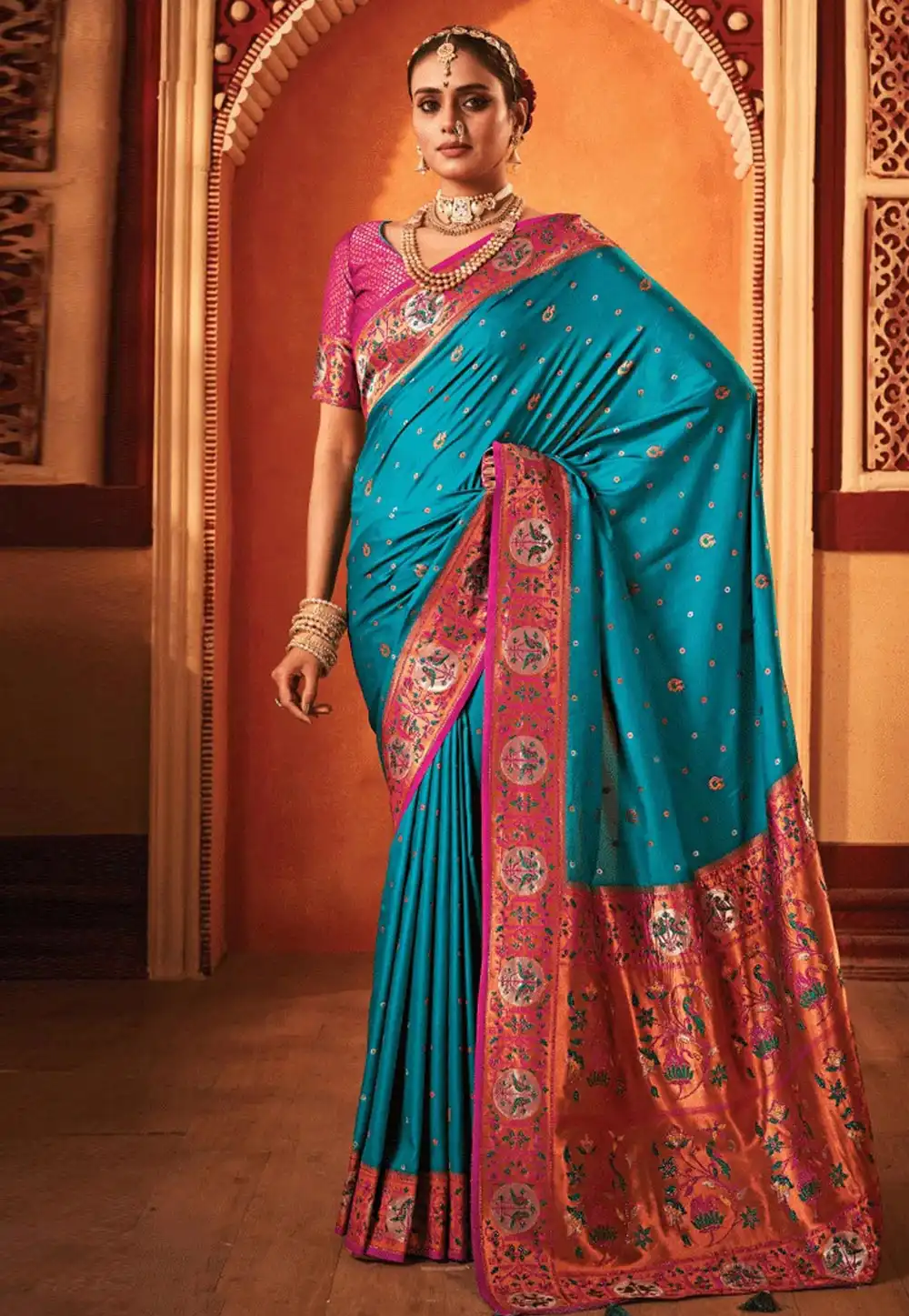 Teal Silk Saree With Blouse 288961