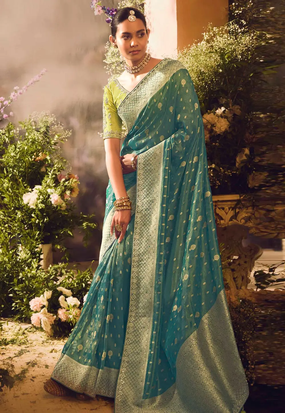 Teal Silk Saree With Blouse 298929