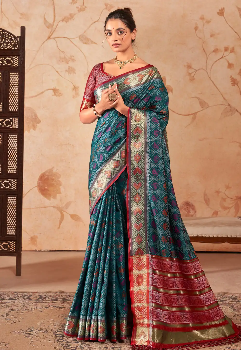 Teal Silk Saree With Blouse 290248