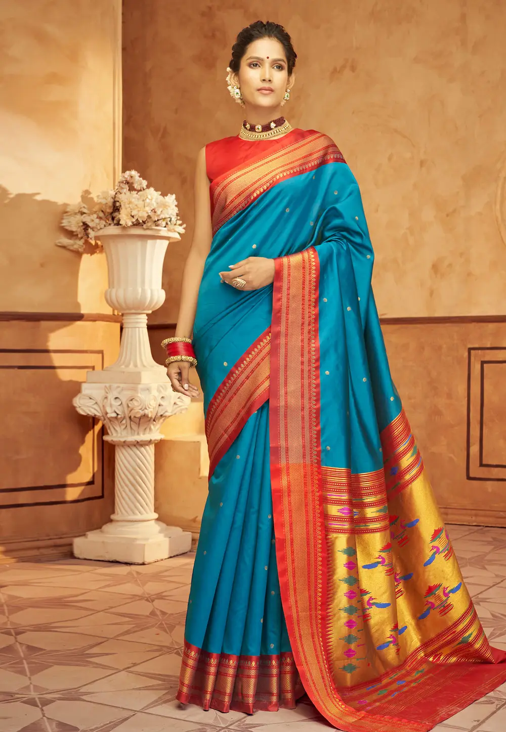 Teal Silk Saree With Blouse 296412