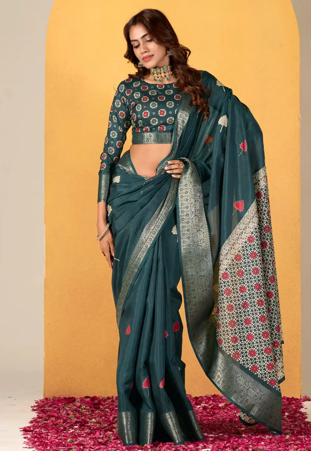 Teal Silk Saree With Blouse 292719