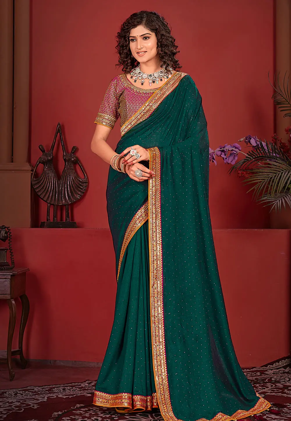 Teal Silk Saree With Blouse 299118