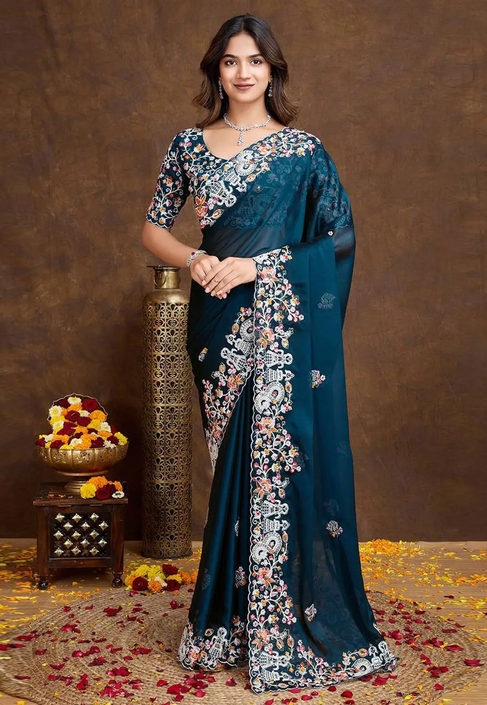 Teal Silk Saree With Blouse 295812