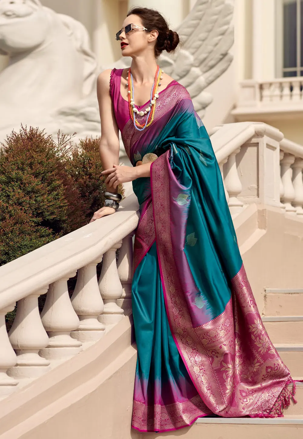 Teal Silk Saree With Blouse 301052