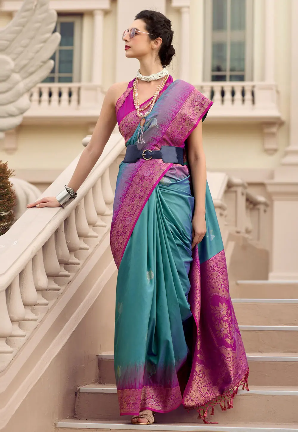 Teal Silk Saree With Blouse 301057