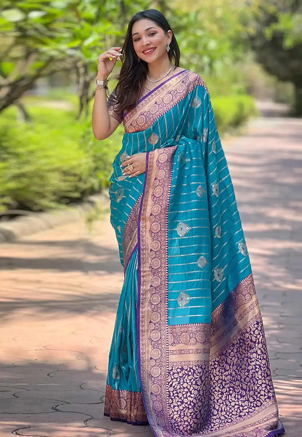 Teal Silk Saree With Blouse 294773