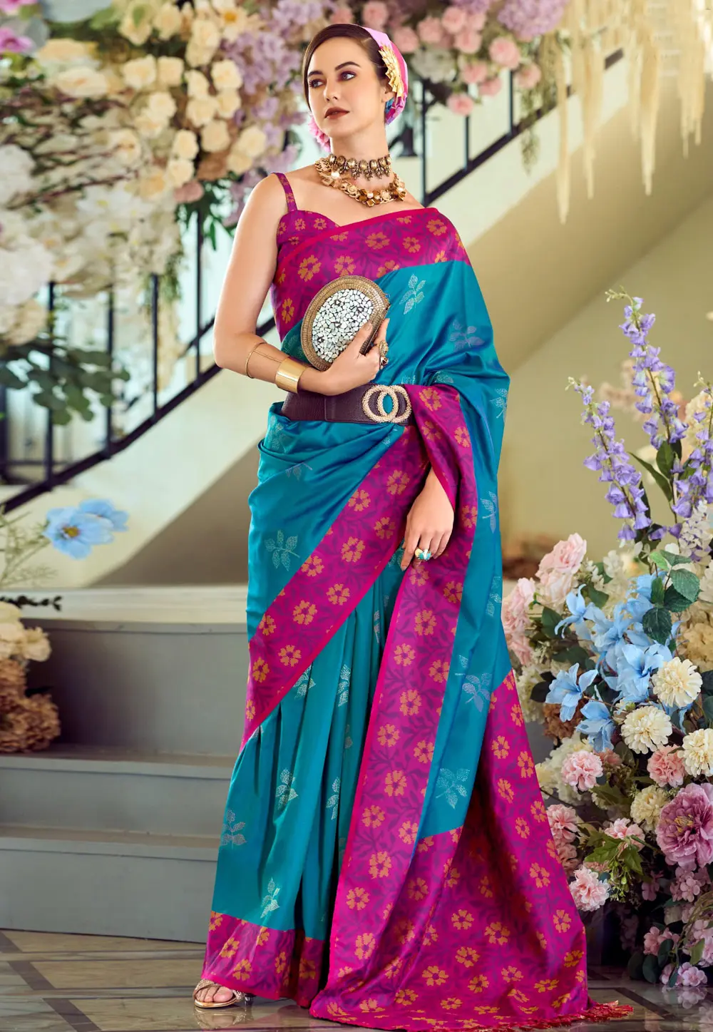 Teal Silk Saree With Blouse 299257