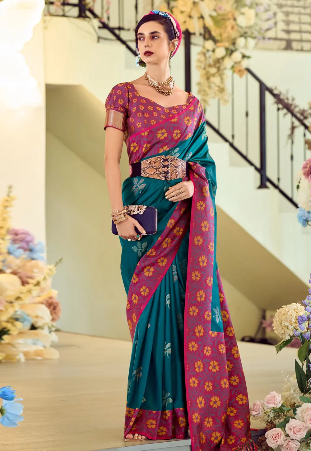 Teal Silk Saree With Blouse 299260