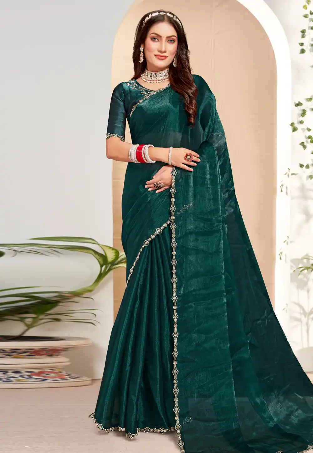 Teal Silk Saree With Blouse 292447