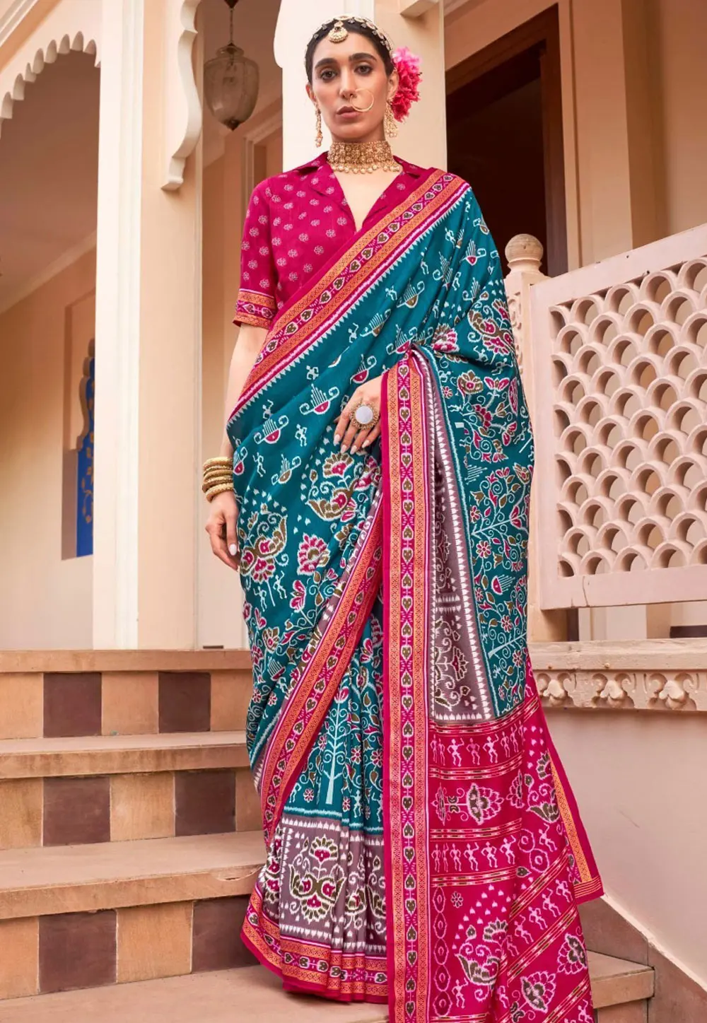 Teal Silk Saree With Blouse 302679