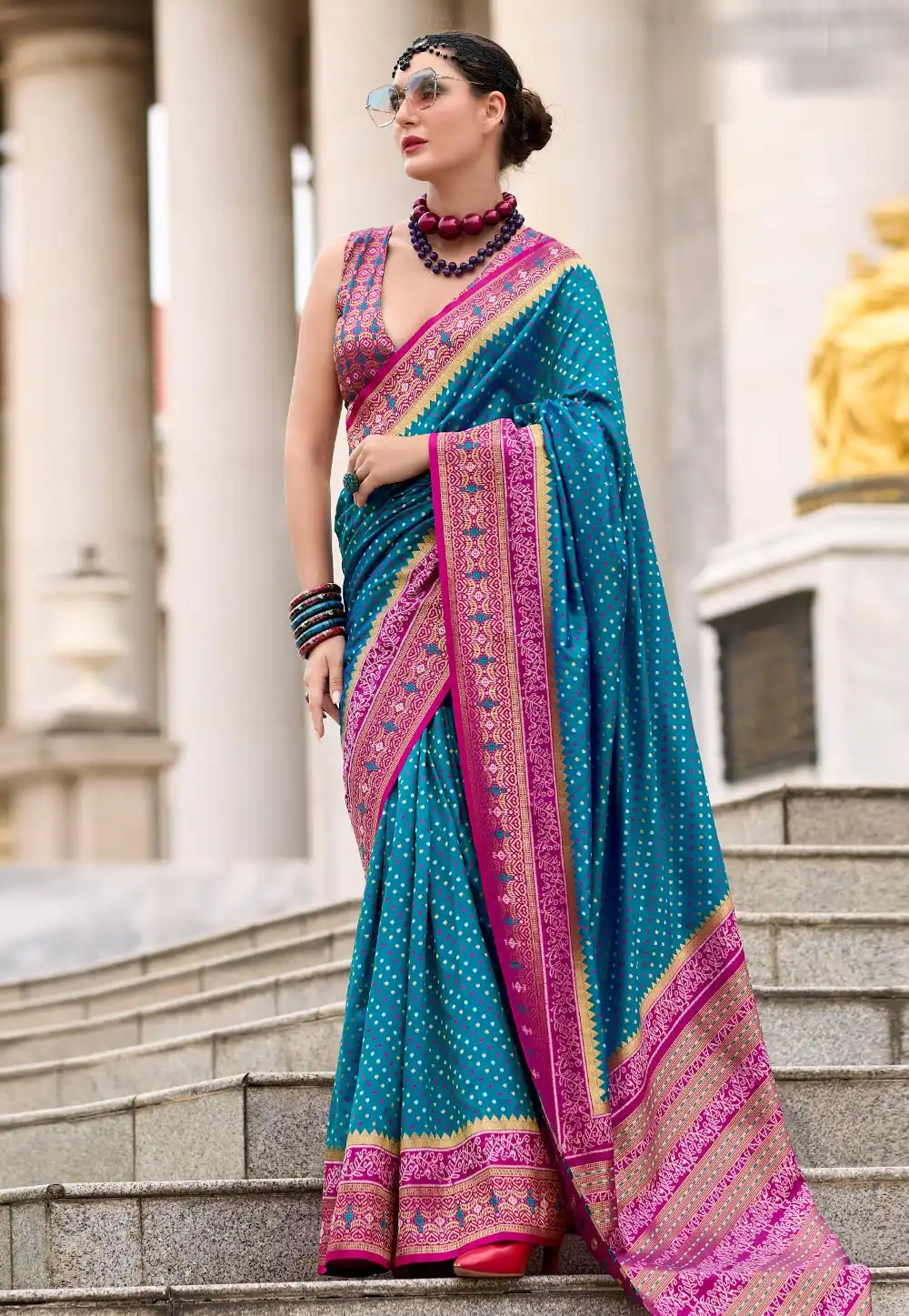 Teal Silk Saree With Blouse 294486