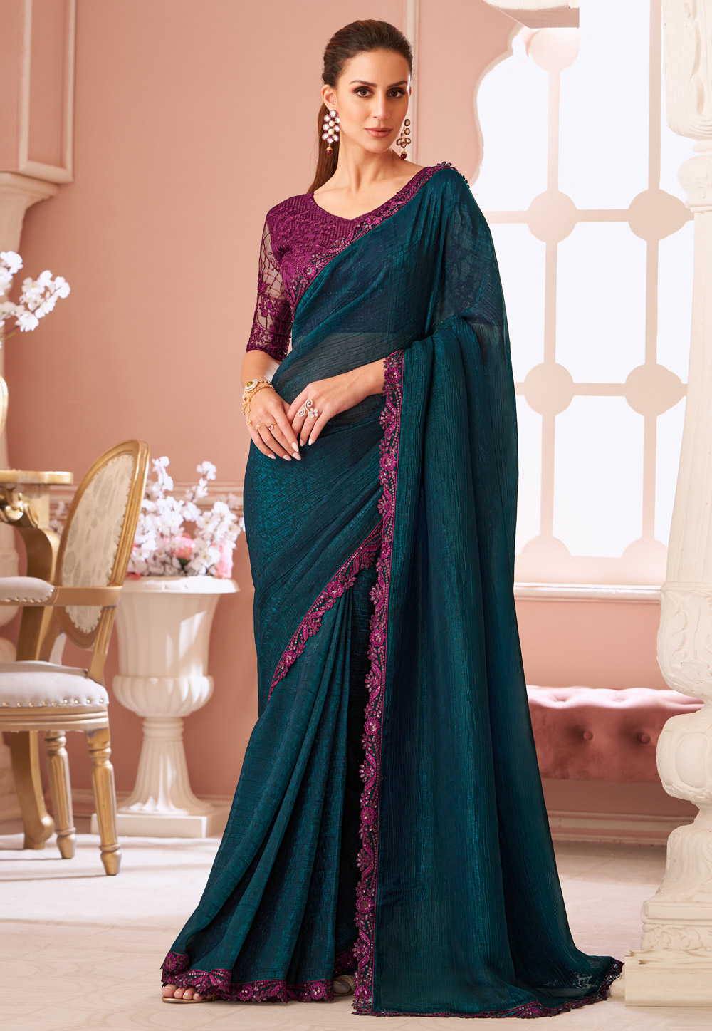 Teal Silk Saree With Blouse 306265